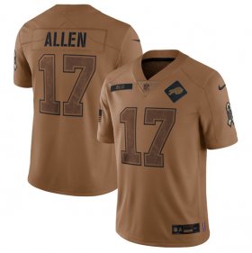 Wholesale Cheap Men\'s Buffalo Bills #17 Josh Allen 2023 Brown Salute To Service Limited Football Stitched Jersey