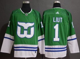Wholesale Cheap Adidas Whalers #1 Mike Liut Green Authentic Stitched NHL Jersey