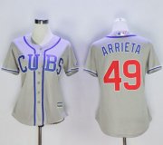 Wholesale Cheap Cubs #49 Jake Arrieta Grey Women's Alternate Road Stitched MLB Jersey