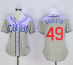 Wholesale Cheap Cubs #49 Jake Arrieta Grey Women\'s Alternate Road Stitched MLB Jersey