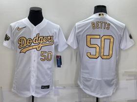 Wholesale Men\'s Los Angeles Dodgers #50 Mookie Betts Number White 2022 All Star Stitched Flex Base Nike Jersey