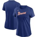 Wholesale Cheap Atlanta Braves Nike Women's Cooperstown Collection Wordmark T-Shirt Royal