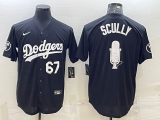 Wholesale Cheap Men's Los Angeles Dodgers #67 Vin Scully Black White Big Logo With Vin Scully Patch Stitched Jersey
