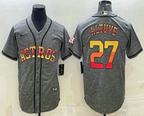 Wholesale Cheap Men\'s Houston Astros #27 Jose Altuve Grey Gridiron With Patch Cool Base Stitched Baseball Jersey