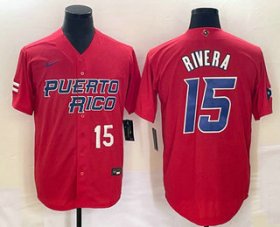 Cheap Men\'s Puerto Rico Baseball #15 Emmanuel Rivera Number 2023 Red World Classic With Patch Stitched Jersey