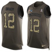 Wholesale Cheap Nike Patriots #12 Tom Brady Green Men's Stitched NFL Limited Salute To Service Tank Top Jersey