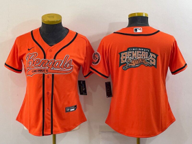 Wholesale Cheap Women\'s Cincinnati Bengals Orange Team Big Logo With Patch Cool Base Stitched Baseball Jersey