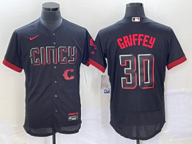 Wholesale Cheap Men\'s Cincinnati Reds #30 Ken Griffey Jr Black 2023 City Connect Flex Base Stitched Jersey 1