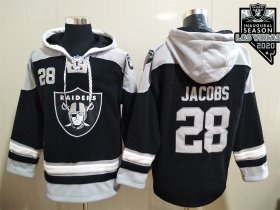 Wholesale Cheap Men\'s Las Vegas Raiders #28 Josh Jacobs NEW Black 2020 Inaugural Season Pocket Stitched NFL Pullover Hoodie