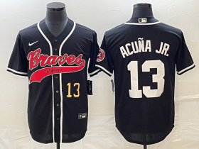 Wholesale Cheap Men\'s Atlanta Braves #13 Ronald Acuna Jr Number Black Cool Base Stitched Baseball Jersey