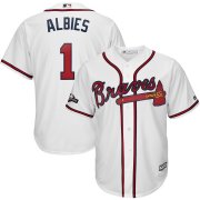 Wholesale Cheap Atlanta Braves #1 Ozzie Albies Majestic 2019 Postseason Official Cool Base Player Jersey White