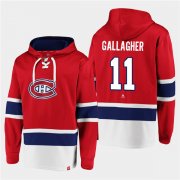 Wholesale Cheap Men's Montreal Canadiens #11 Brendan Gallagher Red Ageless Must-Have Lace-Up Pullover Hoodie