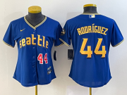 Wholesale Cheap Women's Seattle Mariners #44 Julio Rodriguez Number Blue 2023 City Connect Cool Base Stitched Jersey
