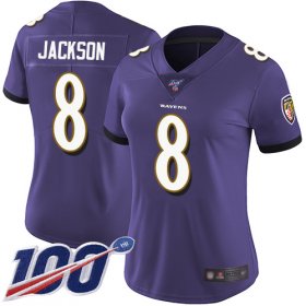 Wholesale Cheap Nike Ravens #8 Lamar Jackson Purple Team Color Women\'s Stitched NFL 100th Season Vapor Limited Jersey