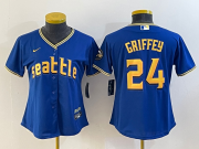 Wholesale Cheap Women's Seattle Mariners #24 Ken Griffey Blue 2023 City Connect Cool Base Stitched Jersey