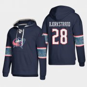 Wholesale Cheap Columbus Blue Jackets #28 Oliver Bjorkstrand Blue adidas Lace-Up Pullover Hoodie