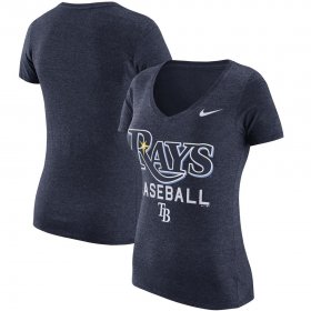 Wholesale Cheap Tampa Bay Rays Nike Women\'s Practice 1.7 Tri-Blend V-Neck T-Shirt Heathered Navy