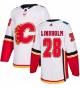 Wholesale Cheap Men's Adidas Calgary Flames #28 Elias Lindholm White Road Authentic Stitched NHL Jersey