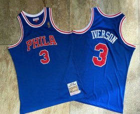 Wholesale Cheap Men\'s Philadelphia 76ers #3 Allen Iverson 1996-97 Blue Hardwood Classics Soul AU Throwback Jersey