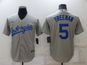Wholesale Cheap Men\'s Los Angeles Dodgers #5 Freddie Freeman Grey Stitched MLB Cool Base Nike Jersey