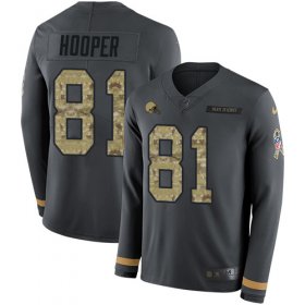 Wholesale Cheap Nike Browns #81 Austin Hooper Anthracite Salute to Service Men\'s Stitched NFL Limited Therma Long Sleeve Jersey