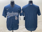 Cheap Men's Los Angeles Dodgers Blue Pinstripe Blank With Patch Cool Base Stitched Baseball Jersey