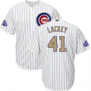 Wholesale Cheap Cubs #41 John Lackey White(Blue Strip) 2017 Gold Program Cool Base Stitched MLB Jersey