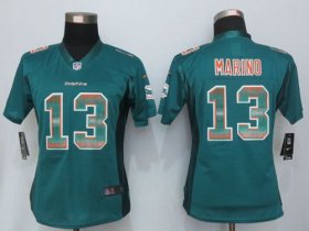 Wholesale Cheap Nike Dolphins #13 Dan Marino Aqua Green Team Color Women\'s Stitched NFL Elite Strobe Jersey