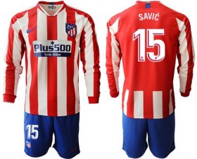 Wholesale Cheap Atletico Madrid #15 Savic Home Long Sleeves Soccer Club Jersey