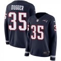 Wholesale Cheap Nike Patriots #35 Kyle Dugger Navy Blue Team Color Women's Stitched NFL Limited Therma Long Sleeve Jersey