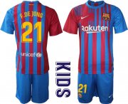 Wholesale Cheap Youth 2021-2022 Club Barcelona home blue 21 Nike Soccer Jersey