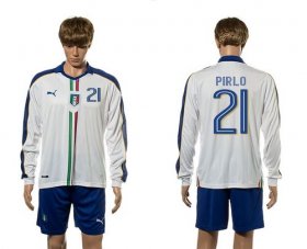 Wholesale Cheap Italy #21 Pirlo White Away Long Sleeves Soccer Country Jersey