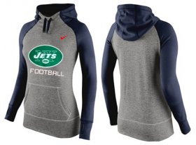 Wholesale Cheap Women\'s Nike New York Jets Performance Hoodie Grey & Dark Blue