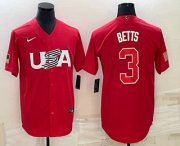 Cheap Men's USA Baseball #3 Mookie Betts 2023 Red World Classic Stitched Jerseys