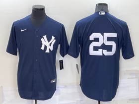 Wholesale Cheap Men\'s New York Yankees #25 Gleyber Torres No Name Navy Blue Throwback Stitched Cool Base Nike Jersey