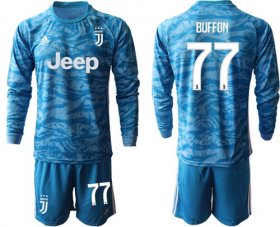 Wholesale Cheap Juventus #77 Buffon Blue Goalkeeper Long Sleeves Soccer Club Jersey