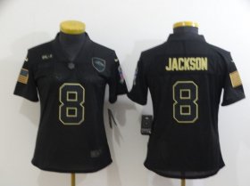 Wholesale Cheap Women\'s Baltimore Ravens #8 Lamar Jackson Black 2020 Salute To Service Stitched NFL Nike Limited Jersey