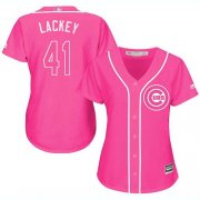 Wholesale Cheap Cubs #41 John Lackey Pink Fashion Women's Stitched MLB Jersey