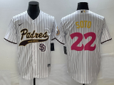 Wholesale Cheap Men's San Diego Padres #22 Juan Soto White Pinstripe 2023 City Connect Cool Base Stitched Jersey 1