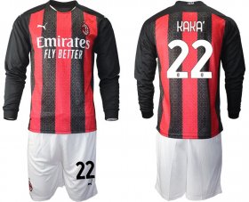 Wholesale Cheap Men 2020-2021 club AC milan home long sleeve 22 red Soccer Jerseys