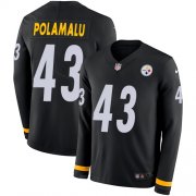 Wholesale Cheap Nike Steelers #43 Troy Polamalu Black Team Color Men's Stitched NFL Limited Therma Long Sleeve Jersey