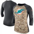 Wholesale Cheap Women's Miami Dolphins Nike Camo Charcoal Salute to Service Legend Three-Quarter Raglan Sleeve T-Shirt