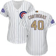 Wholesale Cheap Cubs #40 Willson Contreras White(Blue Strip) 2017 Gold Program Cool Base Women's Stitched MLB Jersey