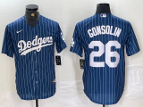 Cheap Men's Los Angeles Dodgers #26 Tony Gonsolin Navy Blue Pinstripe Stitched MLB Cool Base Nike Jersey