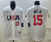 Cheap Men's USA Baseball #15 Bobby Witt Jr Number 2023 White World Baseball Classic Replica Stitched Jersey