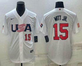 Cheap Men\'s USA Baseball #15 Bobby Witt Jr Number 2023 White World Baseball Classic Replica Stitched Jersey