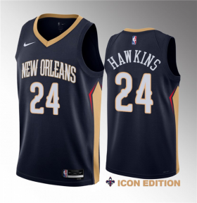 Wholesale Cheap Men\'s New Orleans Pelicans #24 Jordan Hawkins Navy 2023 Draft Icon Edition Stitched Basketball Jersey