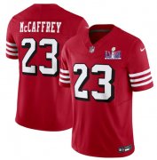 Cheap Men's San Francisco 49ers #23 Christian McCaffrey New Red 2024 F.U.S.E. Super Bowl LVIII Patch Vapor Untouchable Limited Football Stitched Jersey