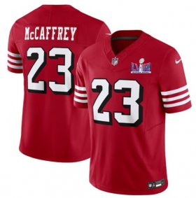 Cheap Men\'s San Francisco 49ers #23 Christian McCaffrey New Red 2024 F.U.S.E. Super Bowl LVIII Patch Vapor Untouchable Limited Football Stitched Jersey