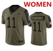 Wholesale Cheap Women's Dallas Cowboys #11 Micah Parsons Olive 2021 Salute To Service Limited Stitched Jersey